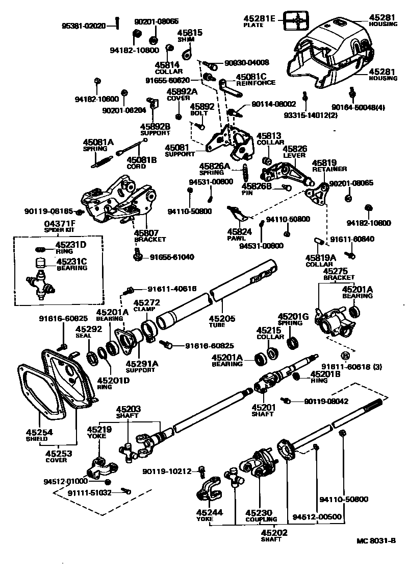 Toyota HILUX Steering Column & Shaft EPC diagram — MC8031B