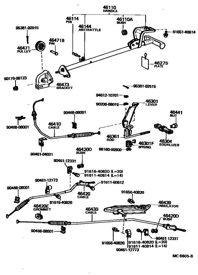 Toyota HILUX Parking Brake & Cable EPC diagram — MC6805B
