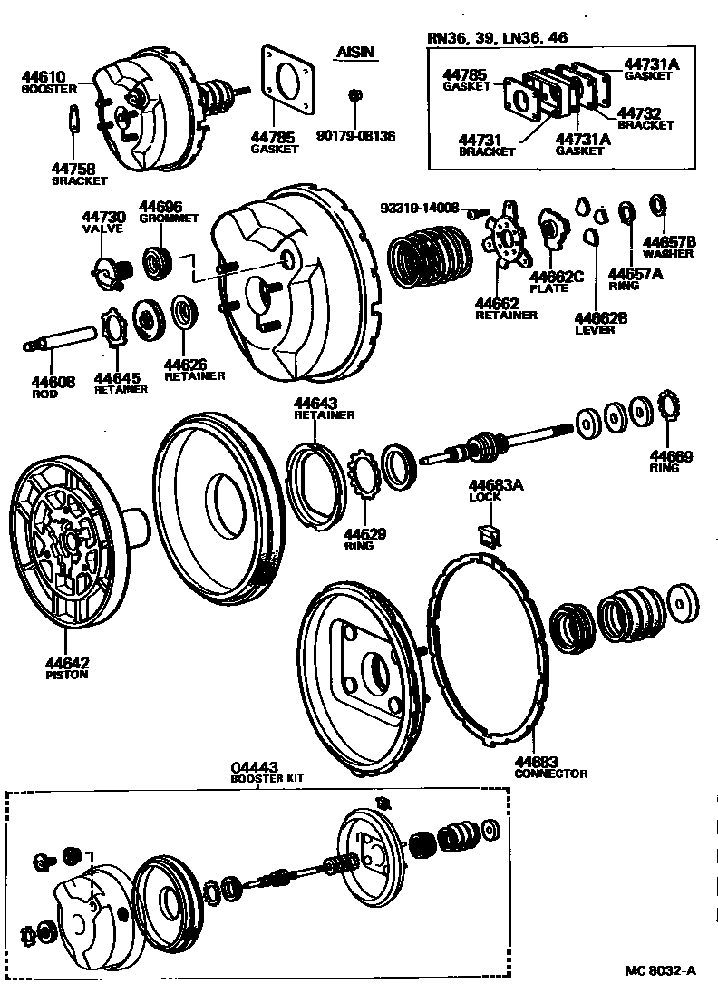 Toyota HILUX 制动助力器和真空管 EPC diagram — MC8032A