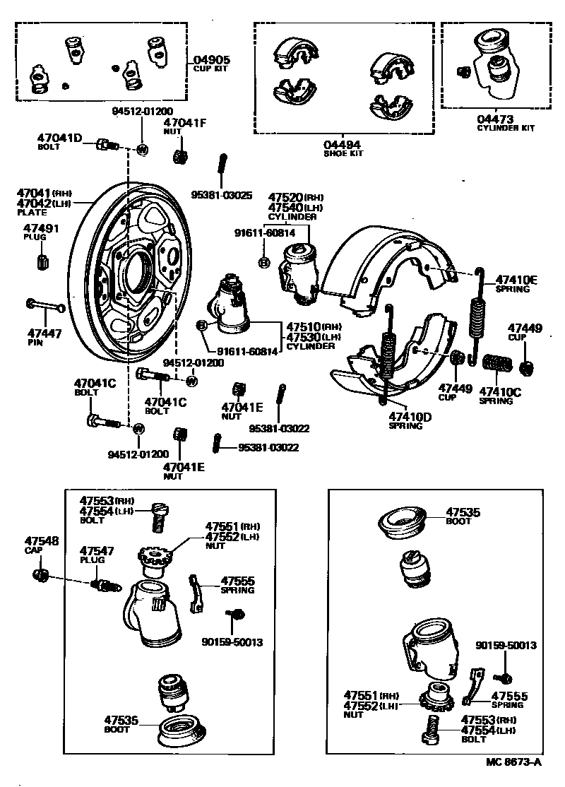 Toyota HILUX 前鼓式制动器分泵和底板 EPC diagram — MC8673A