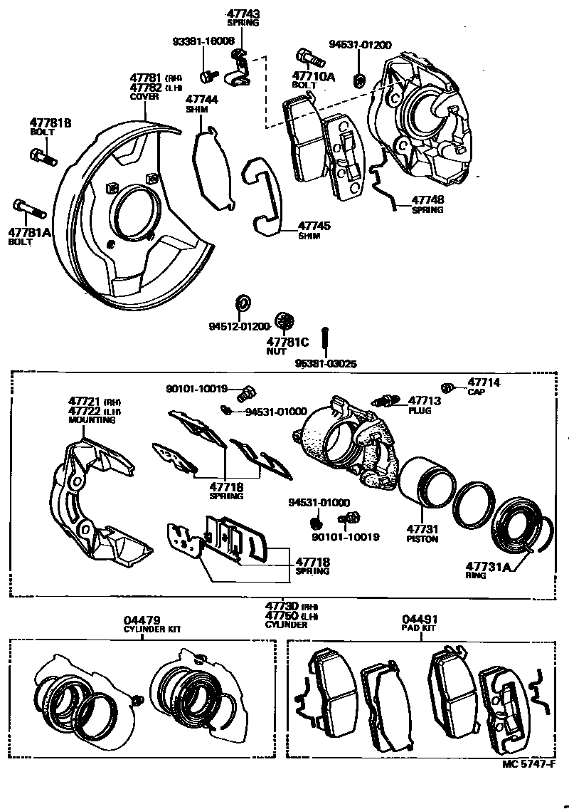 Toyota HILUX 前盘式制动器卡钳和防尘罩 EPC diagram — MC5747F