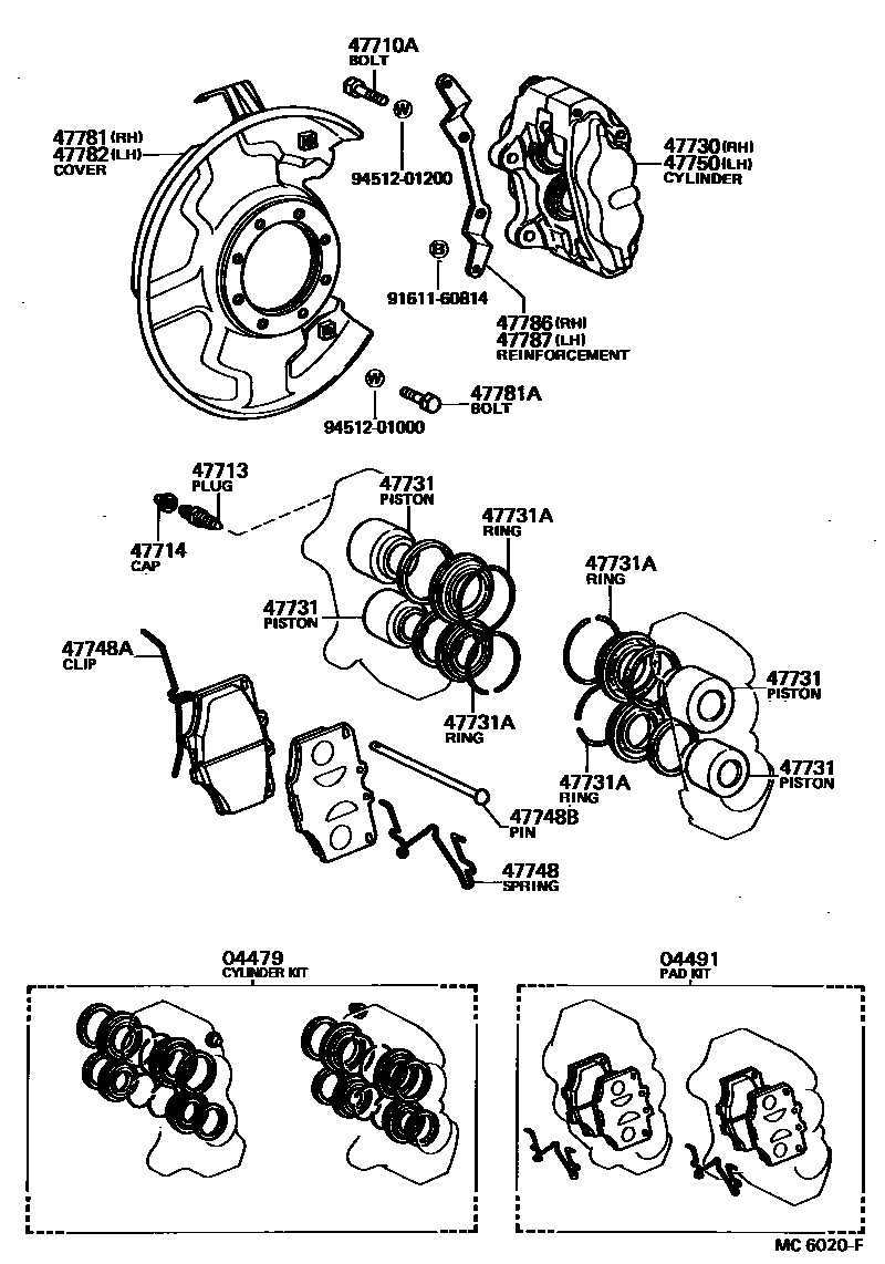 Toyota HILUX 前盘式制动器卡钳和防尘罩 EPC diagram — MC6020F