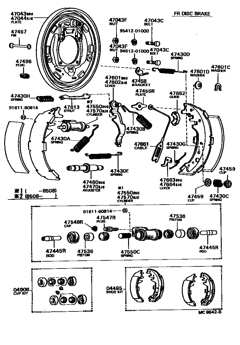 Toyota HILUX 后鼓式制动器分泵和底板 EPC diagram — MC8642B