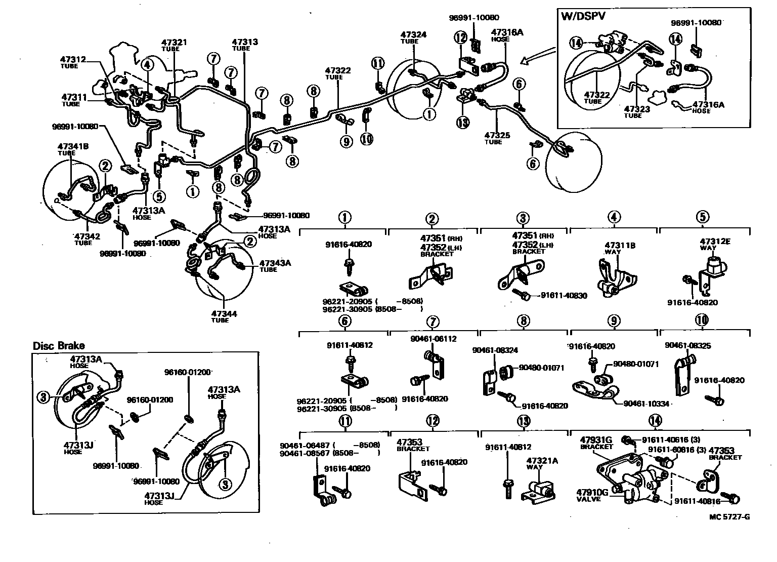 Toyota HILUX 制动配管和卡箍 EPC diagram — MC5727G