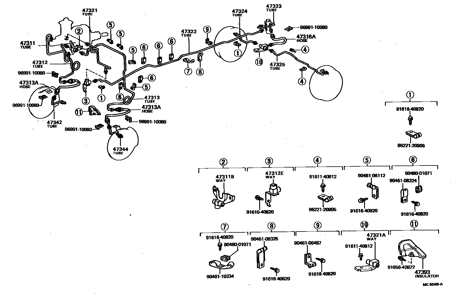 Toyota HILUX 制动配管和卡箍 EPC diagram — MC6598A