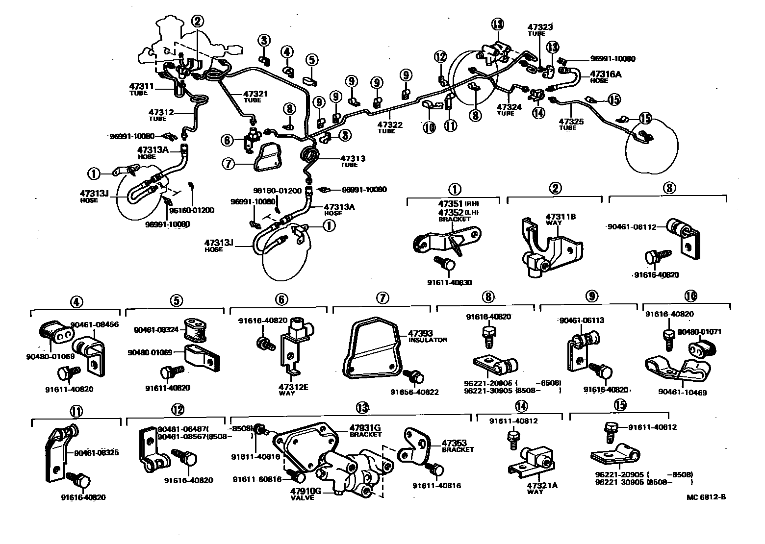 Toyota HILUX 制动配管和卡箍 EPC diagram — MC6812B