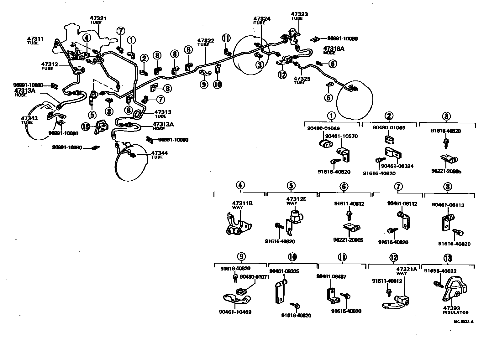 Toyota HILUX 制动配管和卡箍 EPC diagram — MC8033A