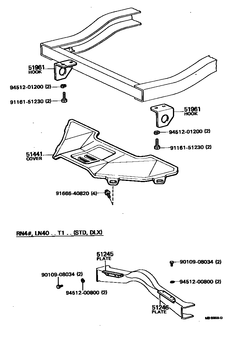 Toyota HILUX 悬架横梁和发动机底罩 EPC diagram — MB8869D