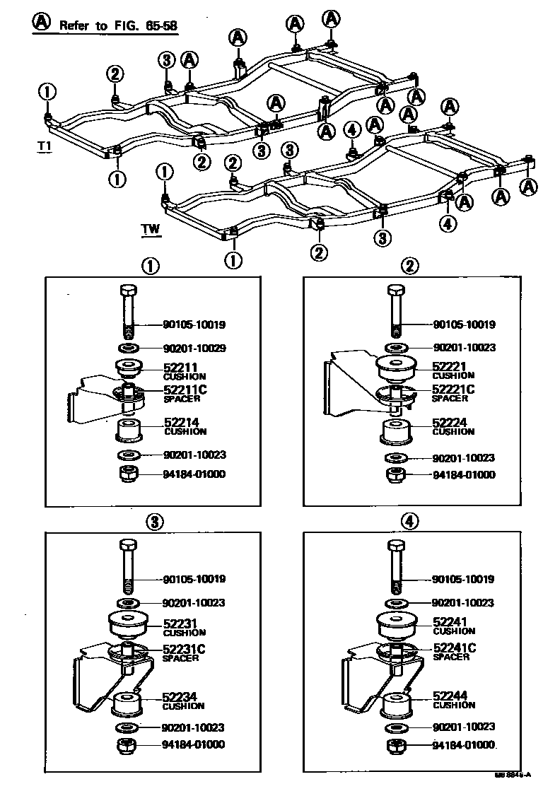 Toyota HILUX 驾驶室悬置和车身悬置 EPC diagram — MB8845A