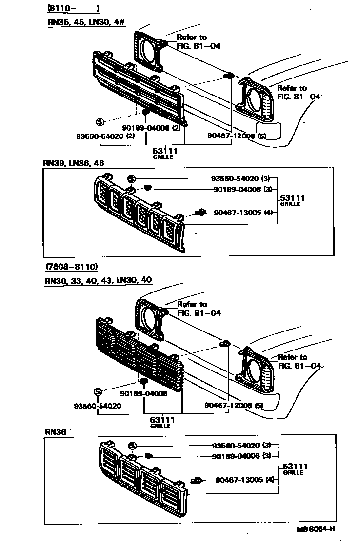 Toyota HILUX radiator grille EPC diagram — MB8064H