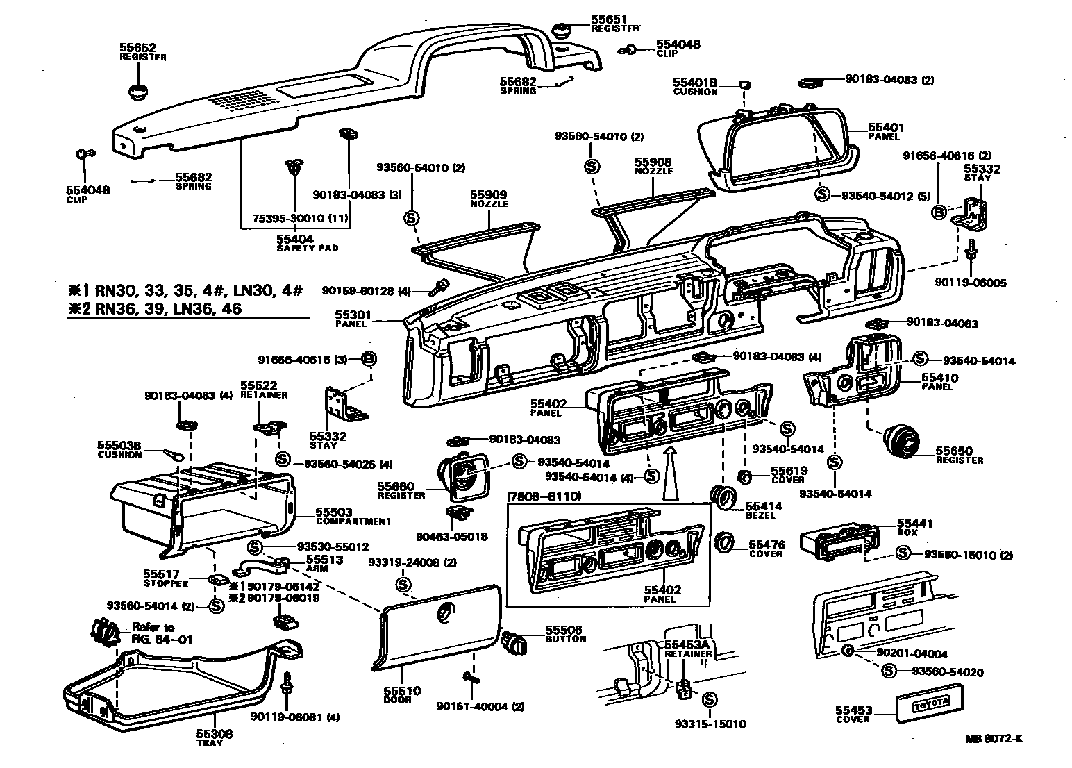 Toyota HILUX 仪表板和手套箱 EPC diagram — MB8072K