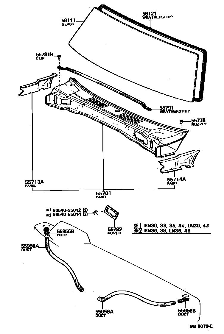 Toyota HILUX 前围板和挡风玻璃 EPC diagram — MB8079E