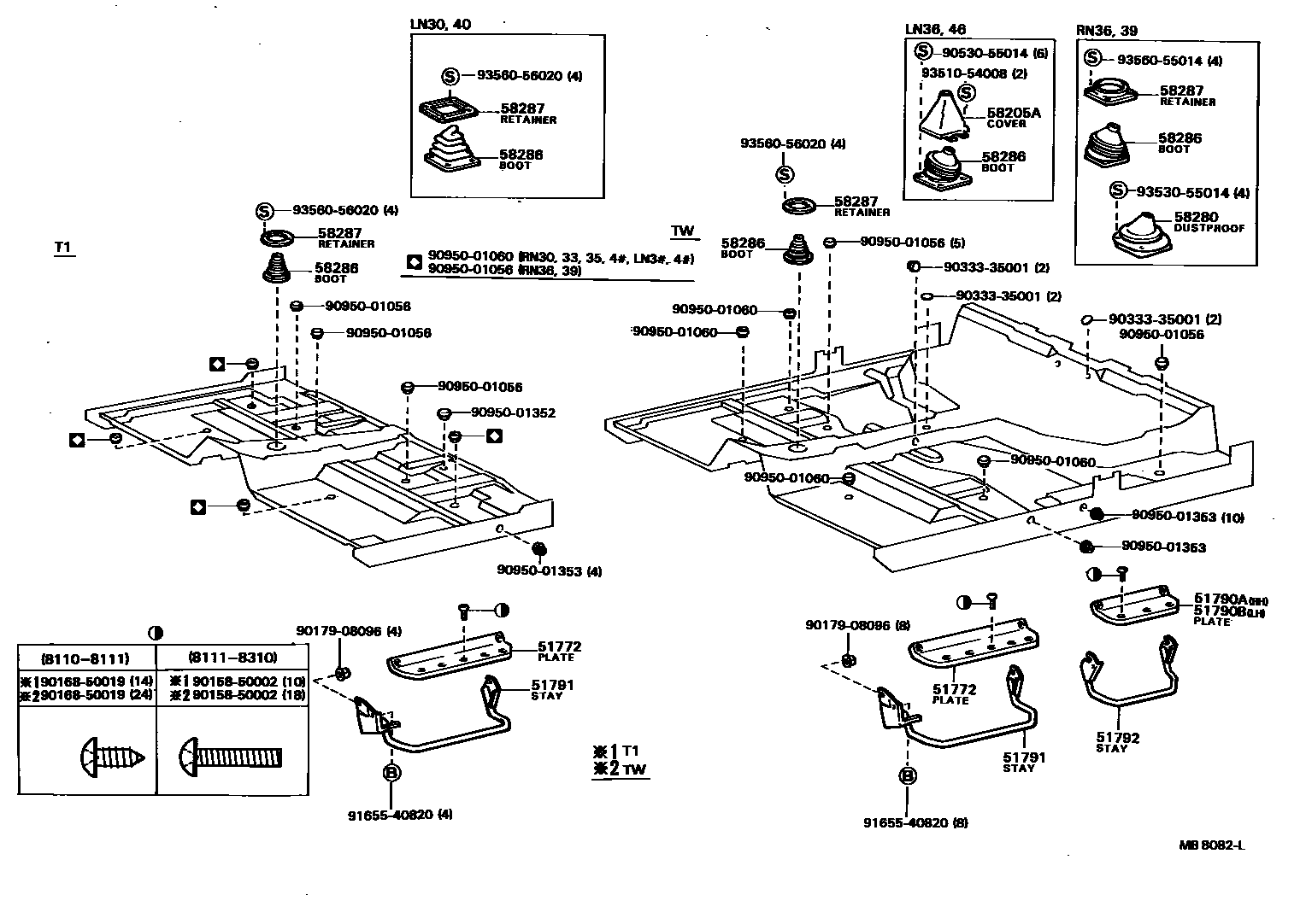 Toyota HILUX 前地板和前地板梁 EPC diagram — MB8082L