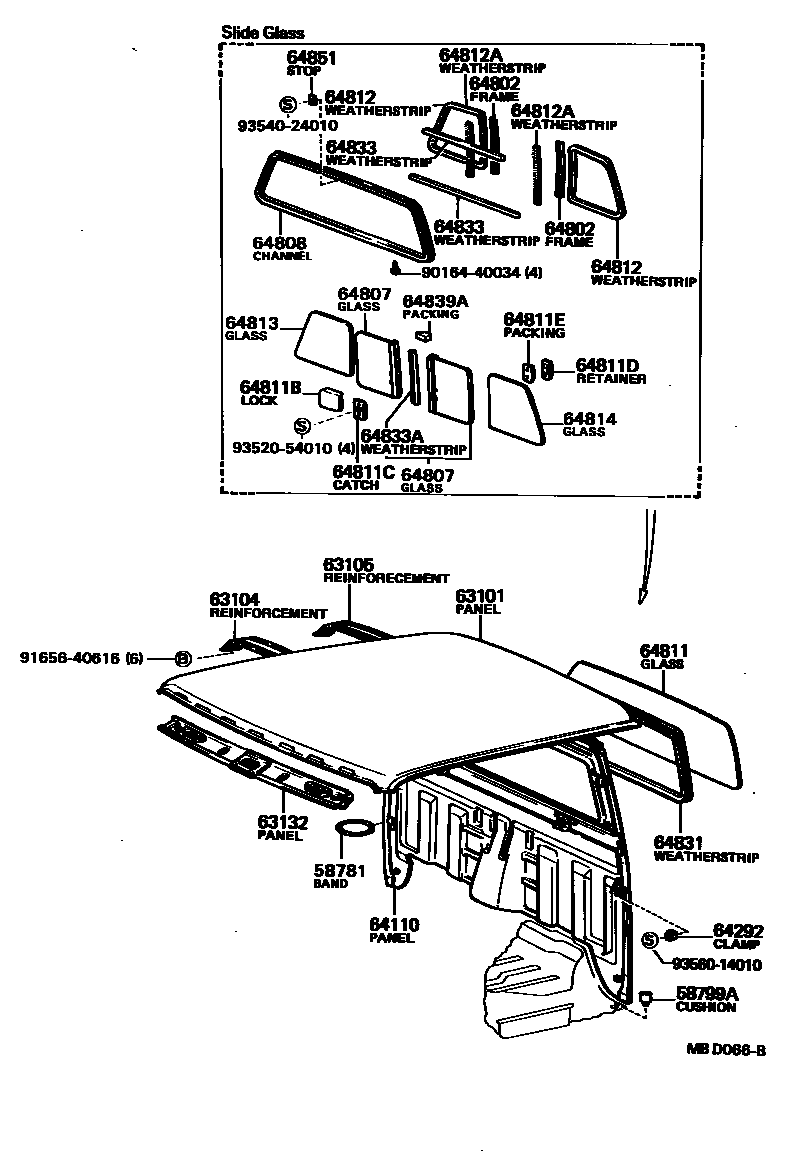 Toyota HILUX 天窗板和背板 EPC diagram — MBD066B