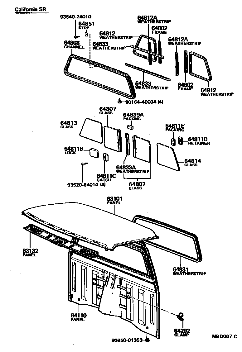 Toyota HILUX 天窗板和背板 EPC diagram — MBD067C