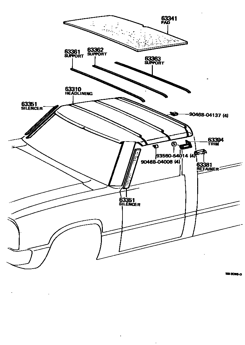 Toyota HILUX 车顶内衬和消声垫 EPC diagram — MB8098D