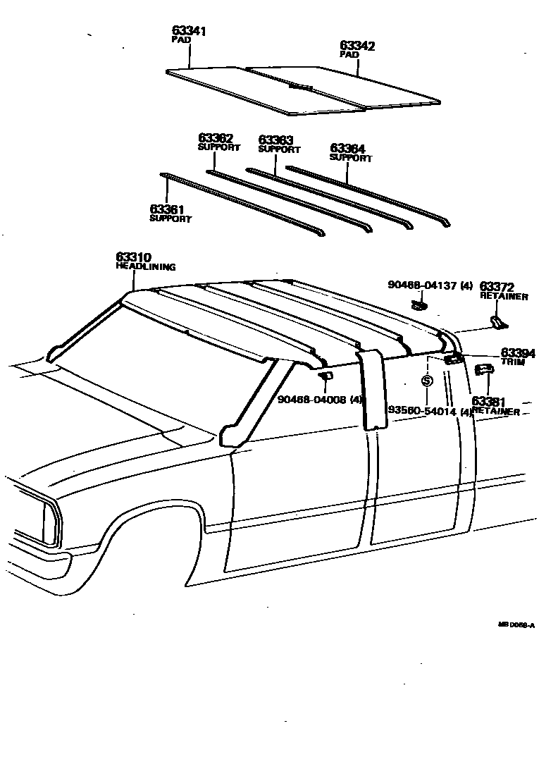 Toyota HILUX 车顶内衬和消声垫 EPC diagram — MBD068A