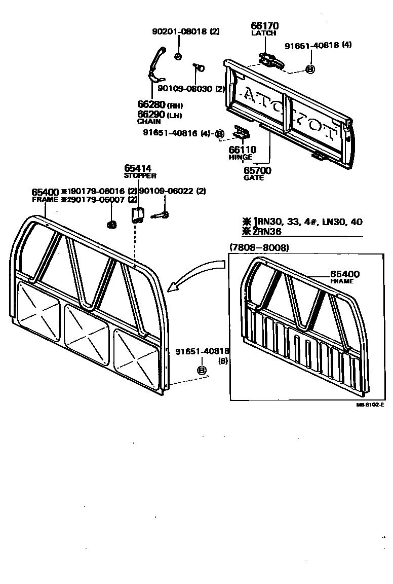 Toyota HILUX 后车身防护架和背门 EPC diagram — MB8102E