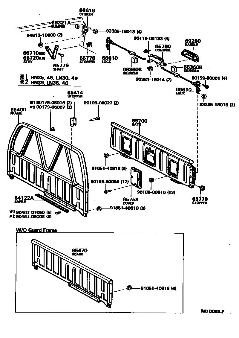 Toyota HILUX 后车身防护架和背门 EPC diagram — MBD069F