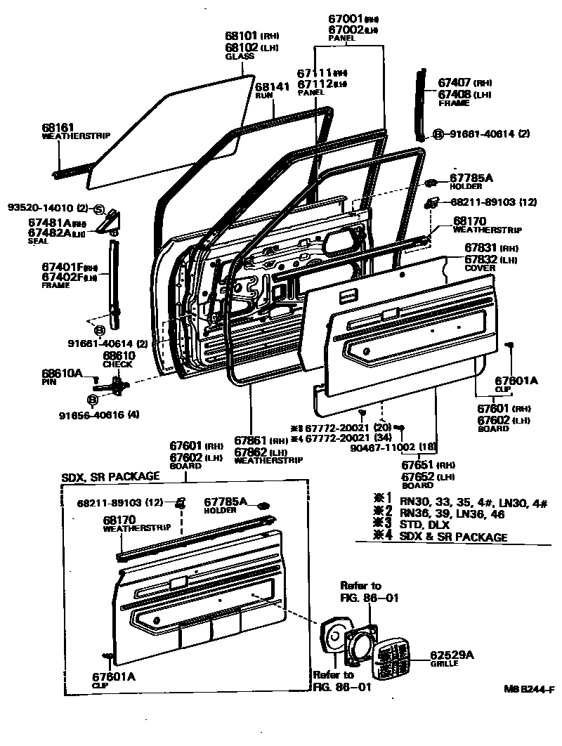 Toyota HILUX 前门板和前门玻璃 EPC diagram — MBB244F