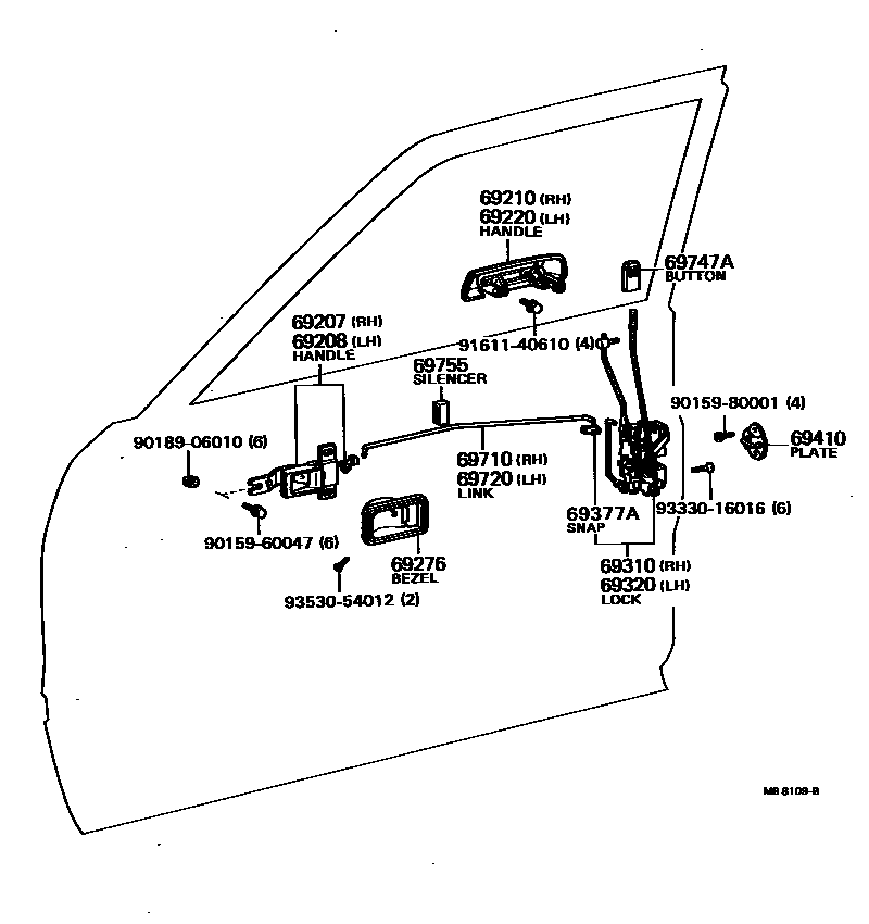 Toyota HILUX 前门锁和车门把手 EPC diagram — MB8109B