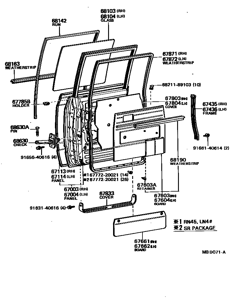 Toyota HILUX 后门板和后门玻璃 EPC diagram — MBD071A