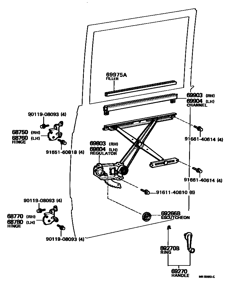 Toyota HILUX 后门车窗升降器和合页 EPC diagram — MB8860C