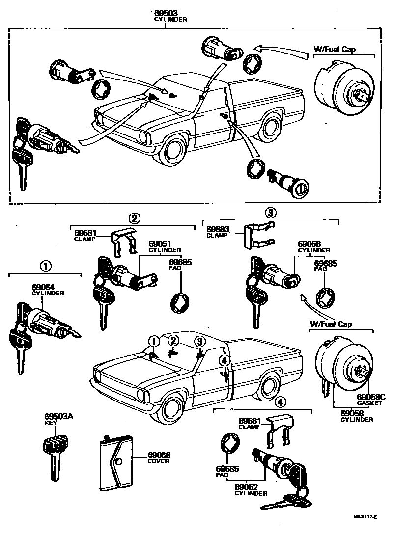 Toyota HILUX 锁芯组件 EPC diagram — MB8112E
