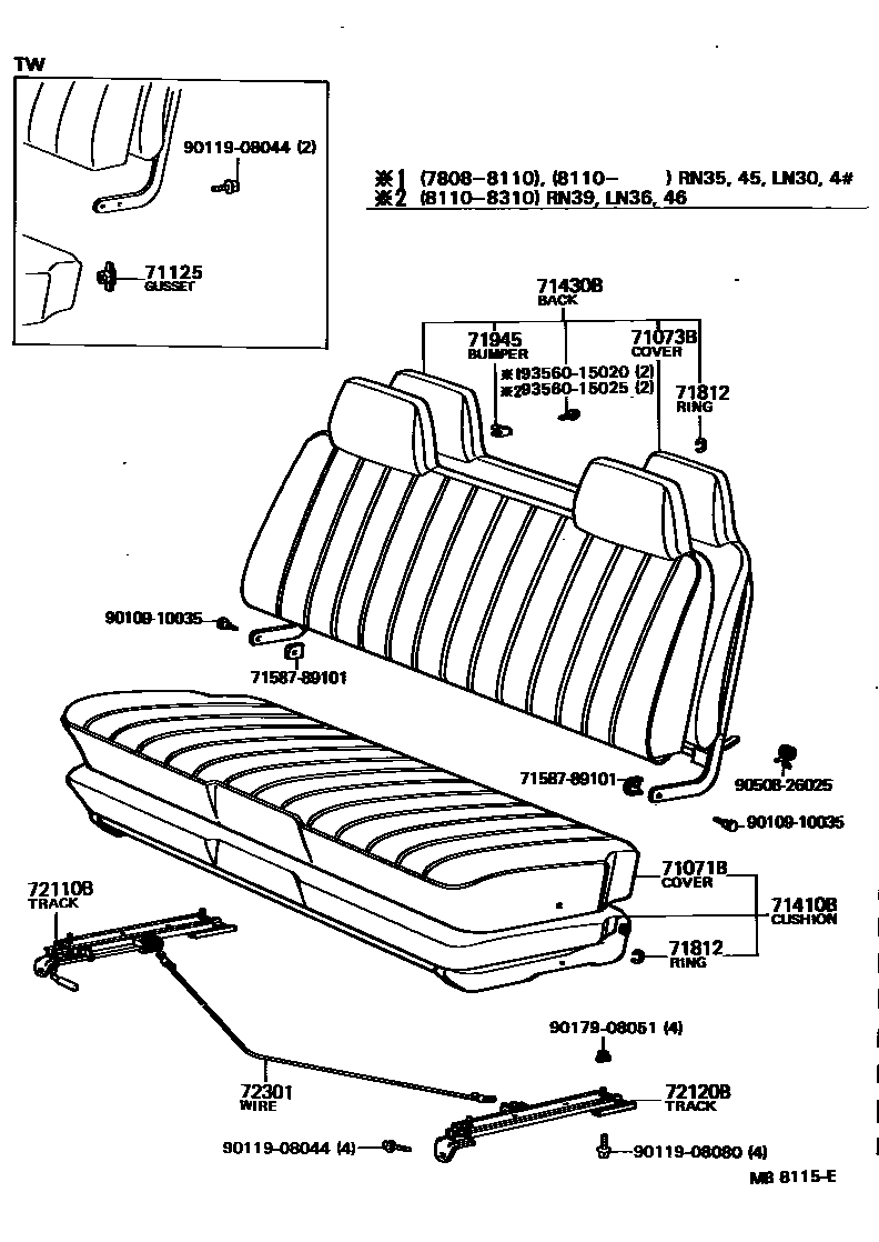 Toyota HILUX 座椅和座椅滑轨 EPC diagram — MB8115E