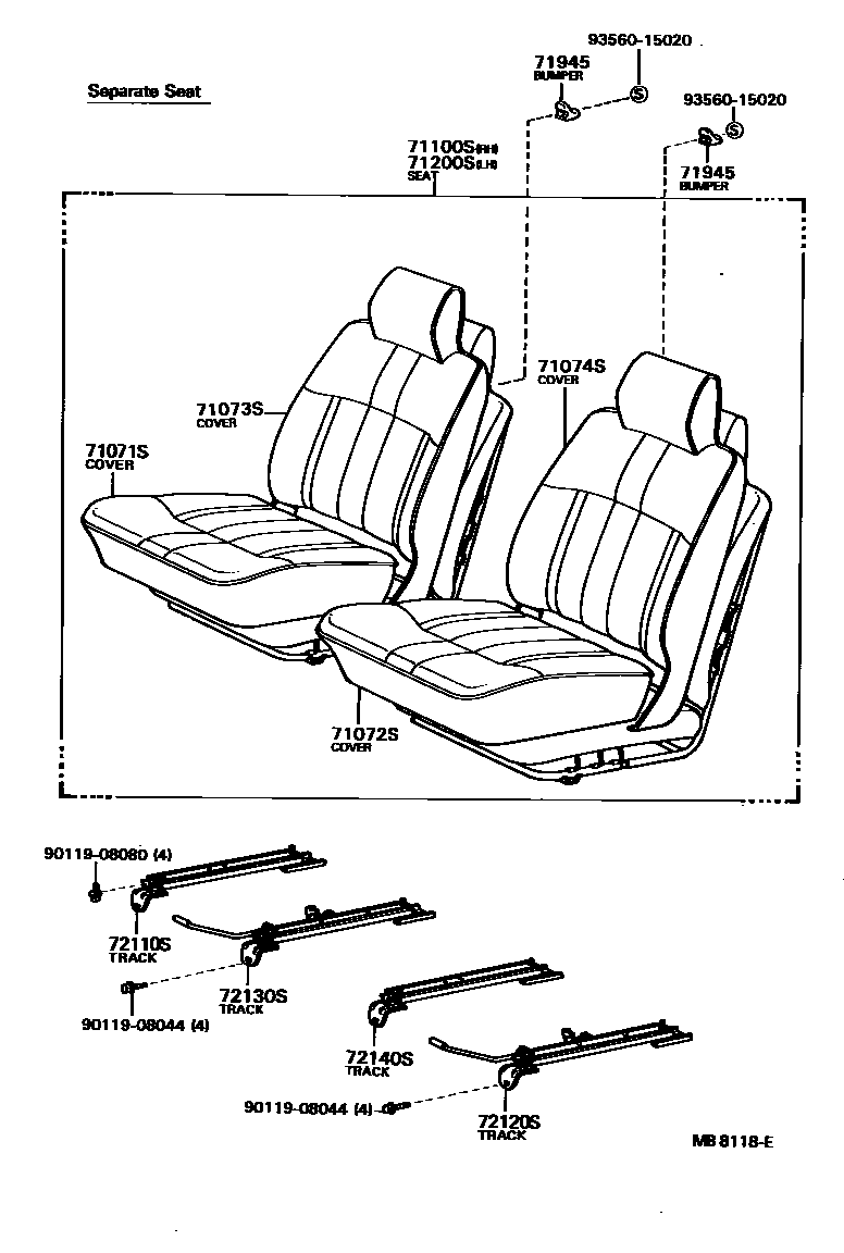 Toyota HILUX 座椅和座椅滑轨 EPC diagram — MB8118E