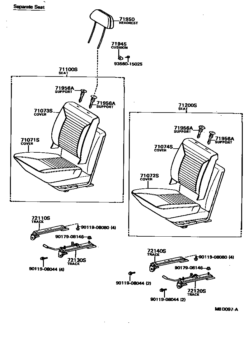 Toyota HILUX 座椅和座椅滑轨 EPC diagram — MBD097A
