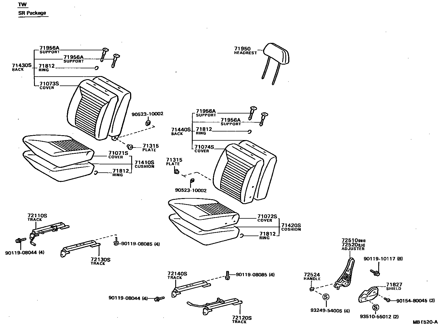 Toyota HILUX 座椅和座椅滑轨 EPC diagram — MBE520A
