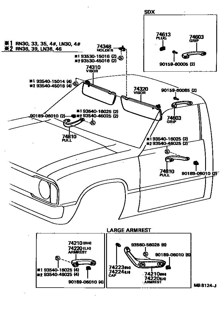 Toyota HILUX 扶手和遮阳板 EPC diagram — MB8124J