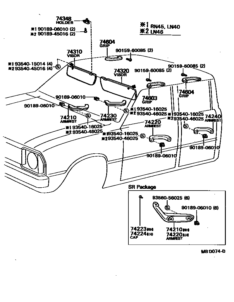 Toyota HILUX 扶手和遮阳板 EPC diagram — MBD074D