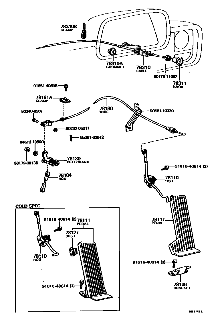 Toyota HILUX accelerator pedal connecting rod EPC diagram — MB8145E