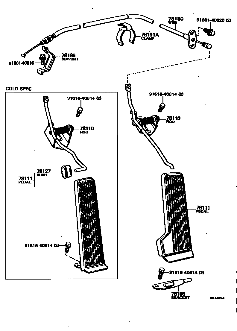 Toyota HILUX accelerator pedal connecting rod EPC diagram — MBA560B
