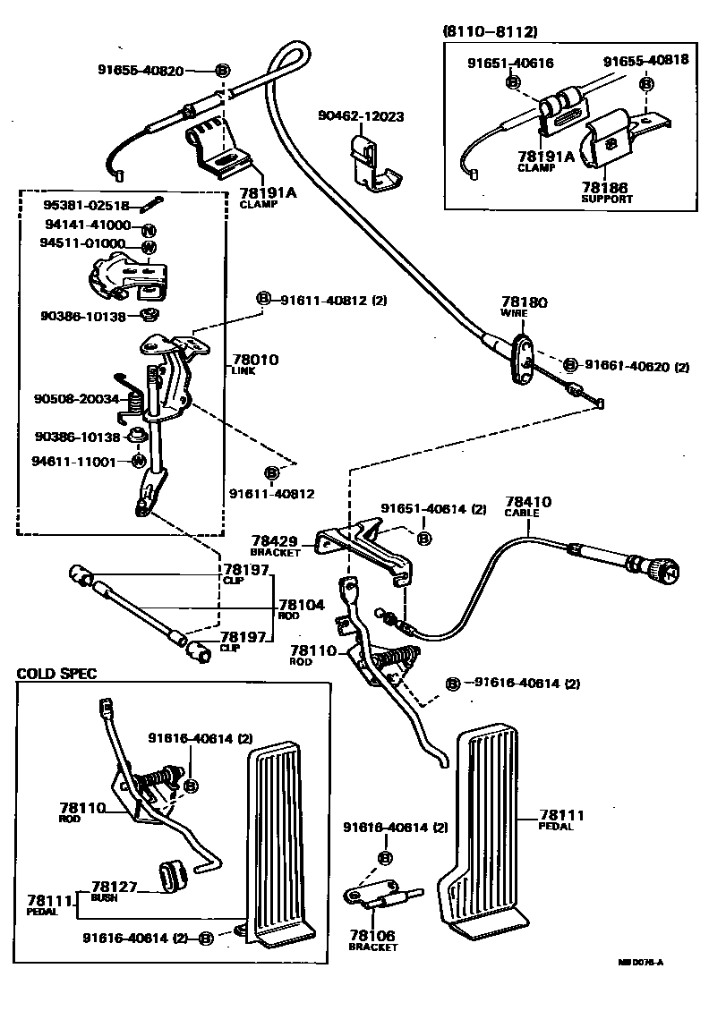 Toyota HILUX accelerator pedal connecting rod EPC diagram — MBD076A