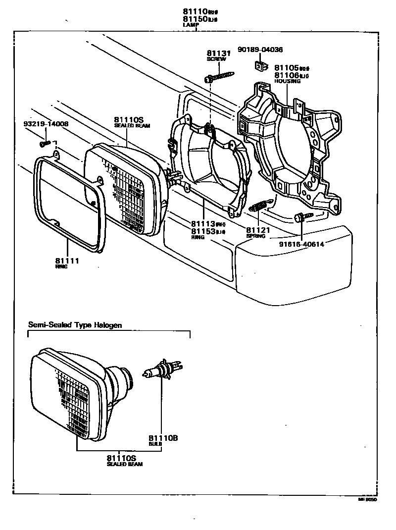 Toyota HILUX Headlamp EPC diagram — MEB050
