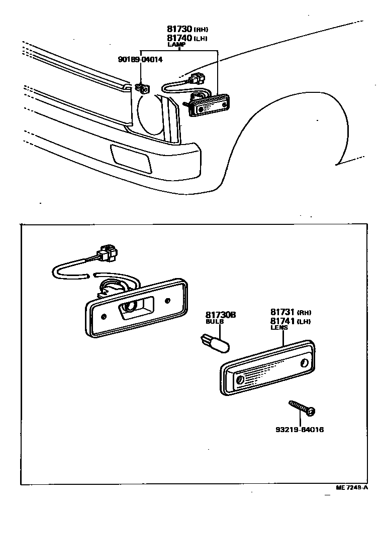 Toyota HILUX Side Turn Signal & Outer Mirror Lamp EPC diagram — ME7249A