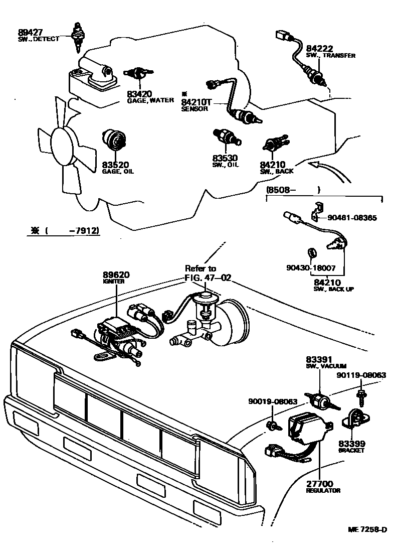 Toyota HILUX 开关和继电器和ECU EPC diagram — ME7258D