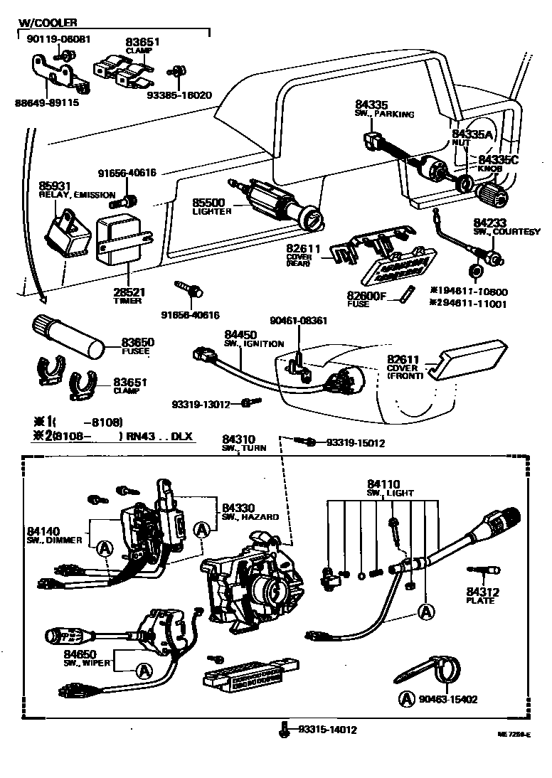 Toyota HILUX 开关和继电器和ECU EPC diagram — ME7259E
