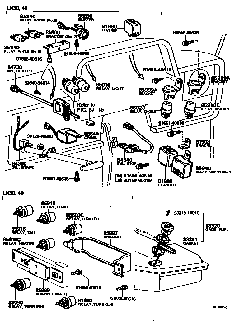 Toyota HILUX 开关和继电器和ECU EPC diagram — ME7260C