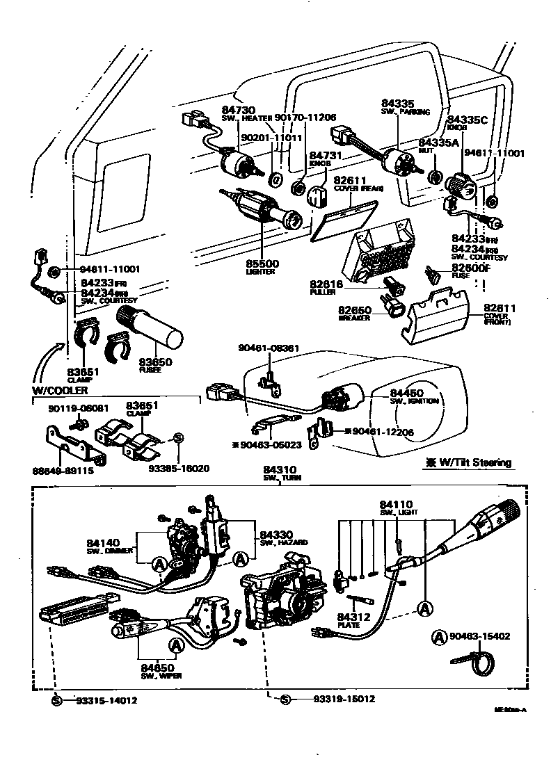 Toyota HILUX 开关和继电器和ECU EPC diagram — MEB055A