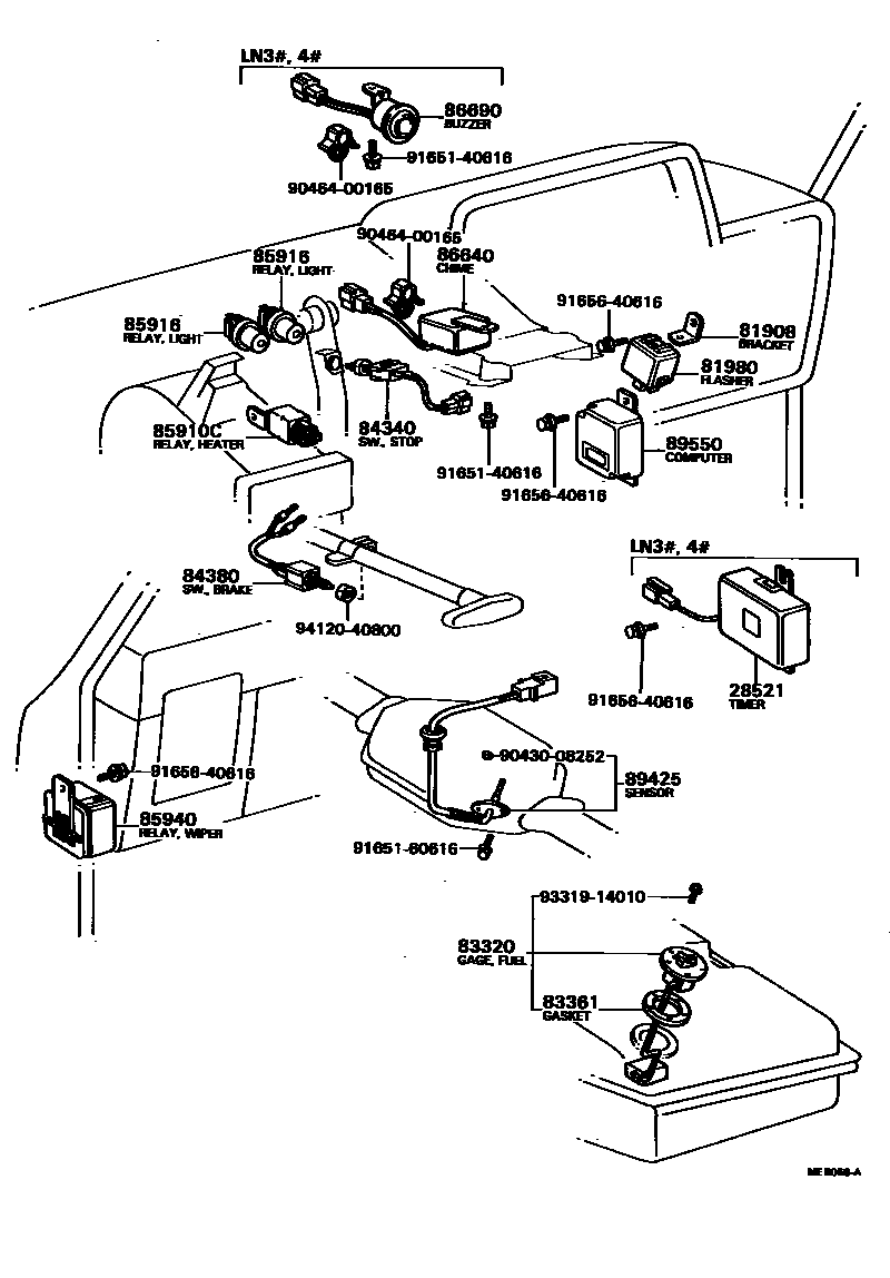 Toyota HILUX 开关和继电器和ECU EPC diagram — MEB056A