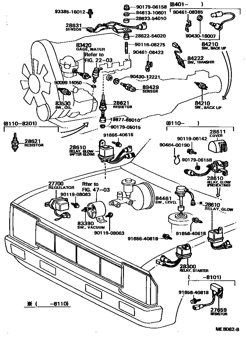 Toyota HILUX 开关和继电器和ECU EPC diagram — MEB062B