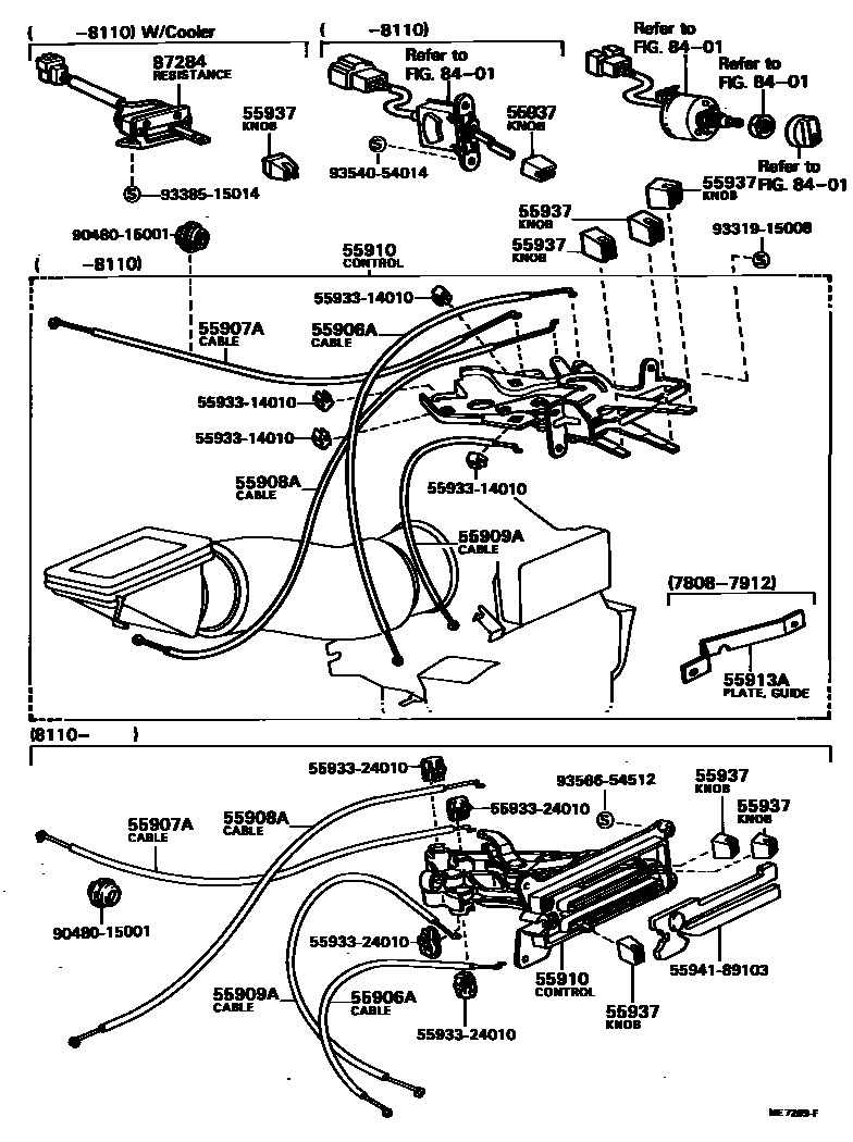 Toyota HILUX 暖风和空调系统 - 控制器和风管 EPC diagram — ME7269F