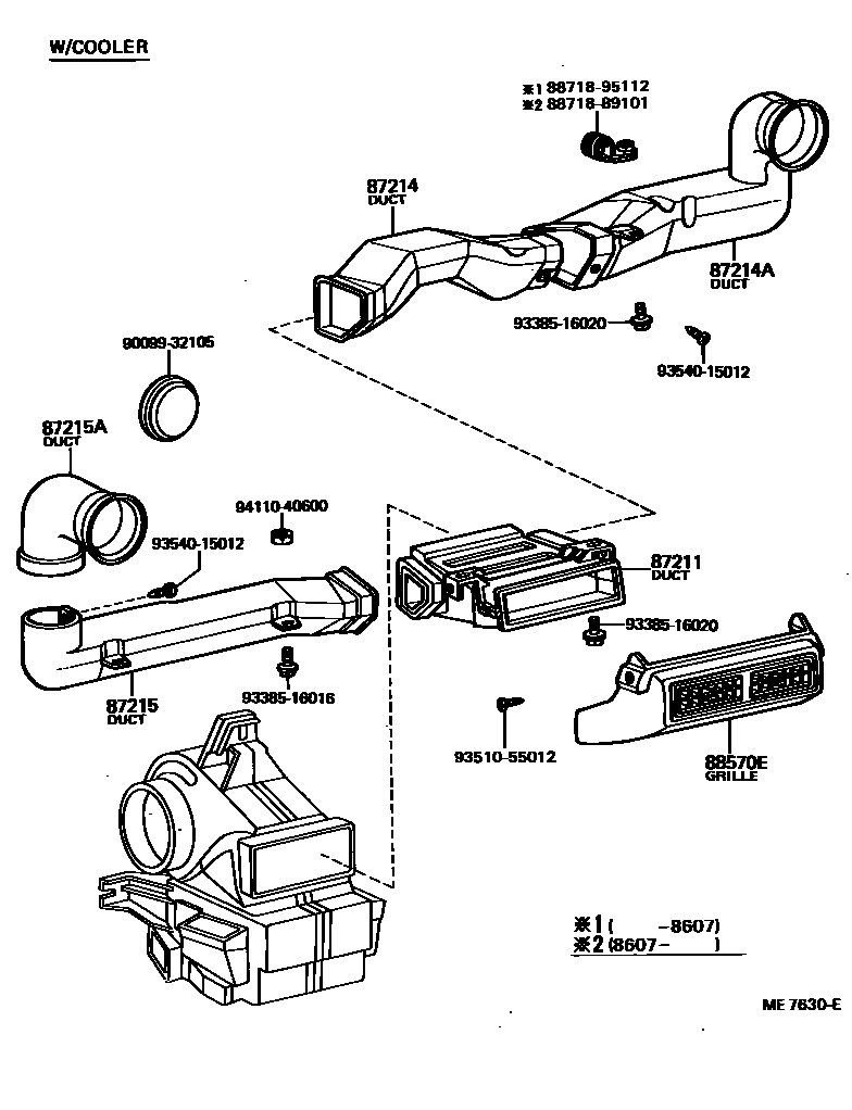 Toyota HILUX 暖风和空调系统 - 控制器和风管 EPC diagram — ME7630E
