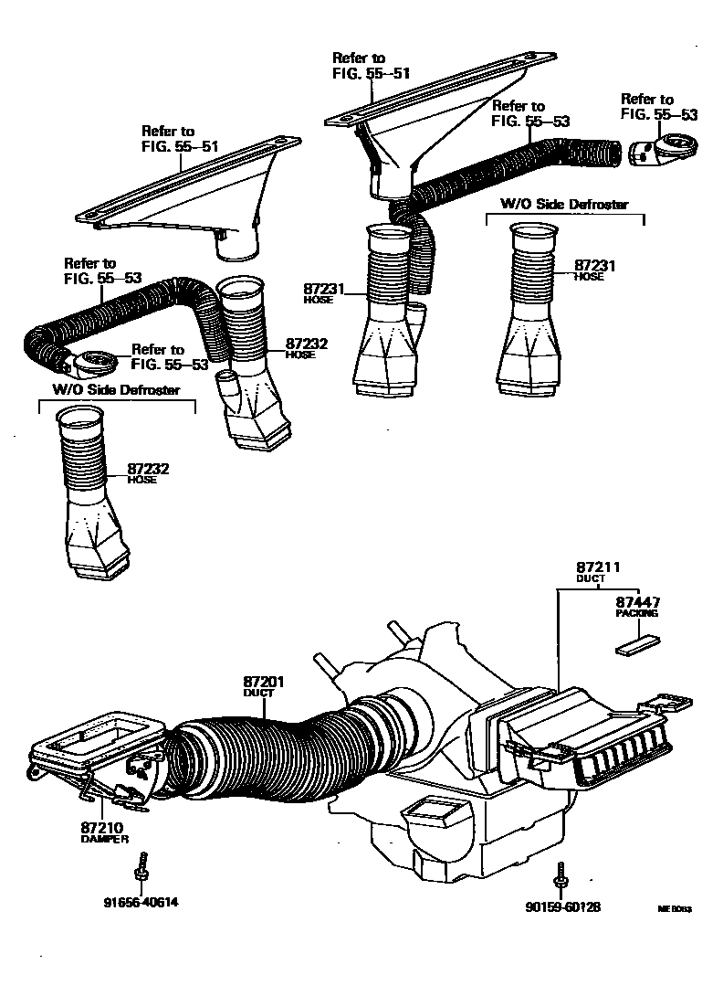Toyota HILUX 暖风和空调系统 - 控制器和风管 EPC diagram — MEB063