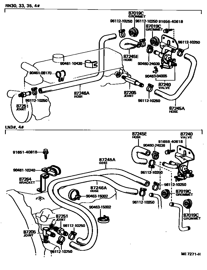 Toyota HILUX 暖风和空调系统 - 水管 EPC diagram — ME7271H
