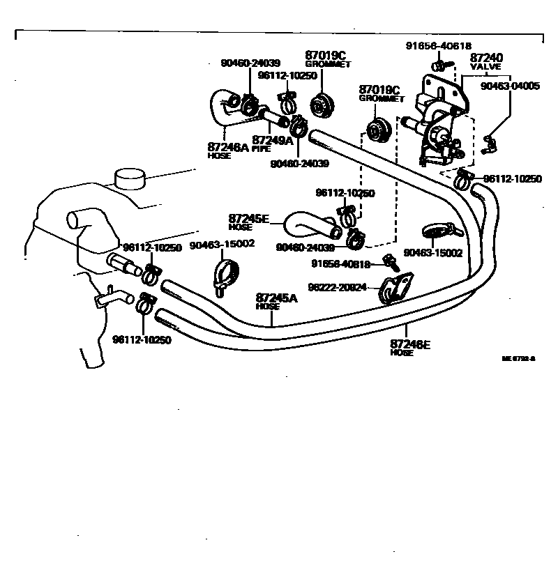 Toyota HILUX 暖风和空调系统 - 水管 EPC diagram — ME8792B